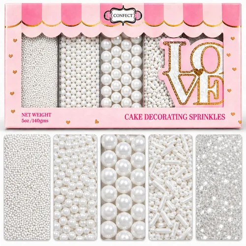 Vista 25 de Confect Chispas para pasteles y magdalenas – Paquete surtido de 5 Chispas de perlas de ensueño para baby shower – Cubierturas comestibles para Rosa