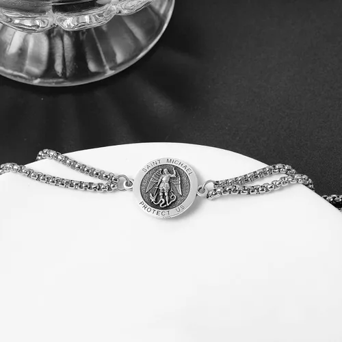 Vista 2 de KINGWHYTE S925 Sterling Silver USASt ChristopherSt Michael Bracelet Virgin Mary Womens Adjustable Bracelet Memorial Protection Bracelet for Men