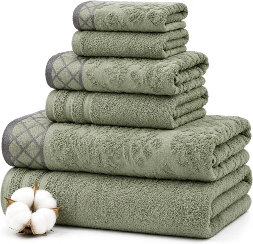 Vista 14 de Modern Threads Juego de toallas de baño de algodón de 6 piezas, toallas ultrasuaves de 550 GSM, juego de baño con toallas de mano y paños de baño
