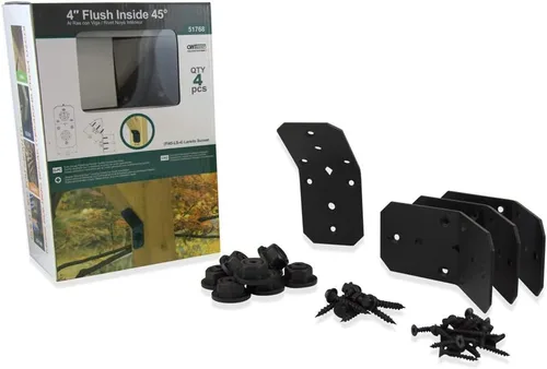 Vista 3 de OZCO Kit de soporte de ángulo de madera de hierro, 4 pulgadas, 4 piezas, negro Pre-galvanized steel with black powder coat, includes screws and