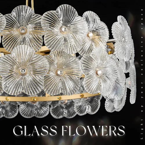 Vista 5 de Lámpara de cristal transparente de flores de 14 "4 luces de oro Dorado