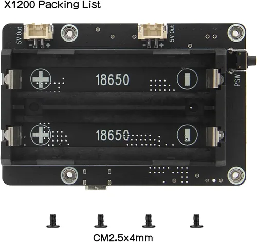 Vista 6 de Geekworm X1200 5V UPS HAT Junta de expansión para Raspberry Pi 5 Max 5.1V 5A Output, Power Management, Auto Power On, Safe Shutdown, Power Loss