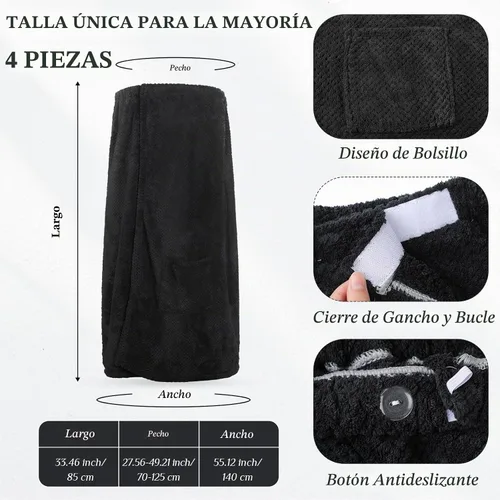 Vista 2 de Tigeen Spa Robe for Women Waffle Spa Wraps Negro