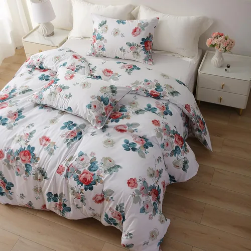 Vista 17 de ABREEZE Juego de funda de edredón tamaño individual con cierre de botón, 100% algodón egipcio, juego de ropa de cama floral de granja, color rosa, 3