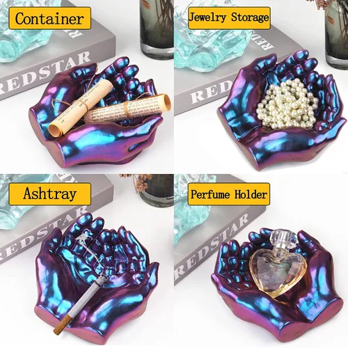 Vista 8 de FUNSHOWCASE Manos grandes ahuecadas y bolas de esfera de resina epoxi moldes de silicona, hacer cenicero, plantador, vela, bandeja de baratija