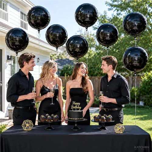 Vista 8 de KatchOn, Globos redondos de Mylar negros enormes, 22 pulgadas, paquete