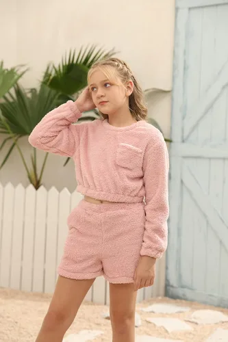 Vista 3 de Mafulus Conjunto de pantalones de dos piezas para niñas, cómodos, ligeros, de manga larga, con bolsillos