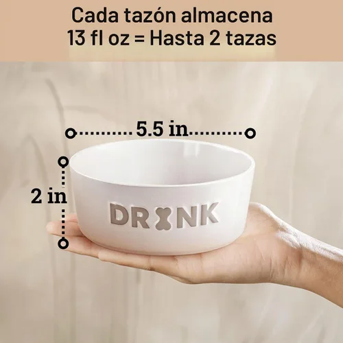 Vista 6 de Juego de 2 cuencos de cerámica para perros con base antideslizante, 5.5 Gris