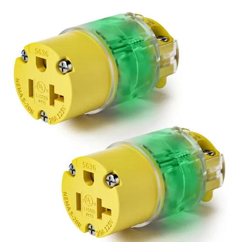 Vista 10 de 1 paquete de extremos de repuesto para cable de extensión de 20 amperios iluminados 120-125 voltios, NEMA 5-20R, 2 polos 3 cables, hoja recta