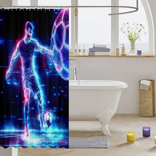 Vista 36 de Decorative White Baseball Shower Curtain Waterproof Polyester Fabric,Red Baseball Bat Bath Curtain Home Bathroom Decor Hanging Curtain with Hooks 72