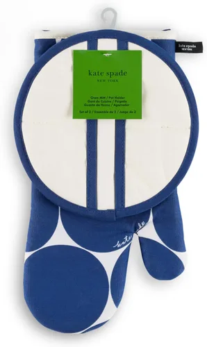 Vista 9 de Kate Spade New York Joy Dot - Manoplas de horno y agarrador de ollas juego de 2 unidades, 7 x 13 pulgadas, 8 pulgadas, redondo, azul marino/crema