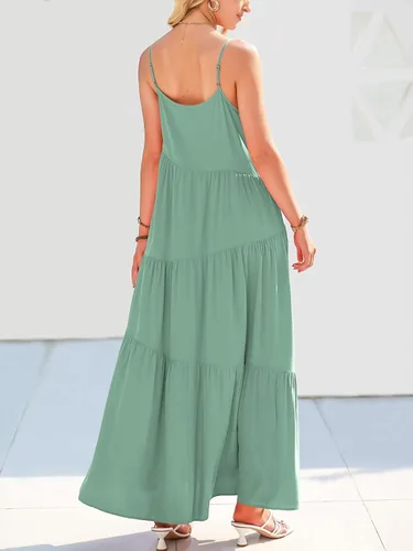Vista 5 de ANRABESS - Vestido largo de verano para mujer, vestido de lino casual, holgado, sin mangas, con tirantes delgados y estilo bohemio, para playa