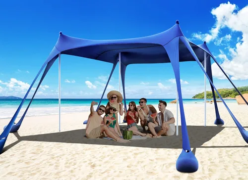 Vista 10 de Osoeri Beach Tent, Camping Sun Shelter UPF50+ with 8 Sandbags, Sand Shovels, Ground Pegs & Stability Poles, Outdoor Shade Beach Canopy for Camping