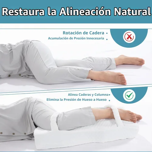Vista 5 de HOMBYS Almohada de rodilla de espuma viscoelástica para dormir de lado, almohada de piernas para dormir con correas, elevación de cadera y piernas