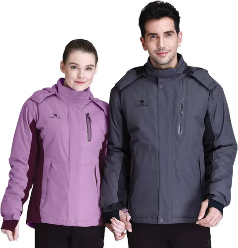 Vista 6 de CAMEL CROWN - Chamarra de esquí para mujer, impermeable, con capucha desmontable, rompevientos, forro polar, parka para lluvia