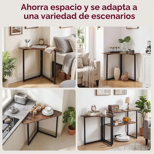 Vista 9 de VECELO - Escritorio de esquina, mesas de oficina para sala de estar para espacio pequeño, escritorio de computadora triangular con marco de acero