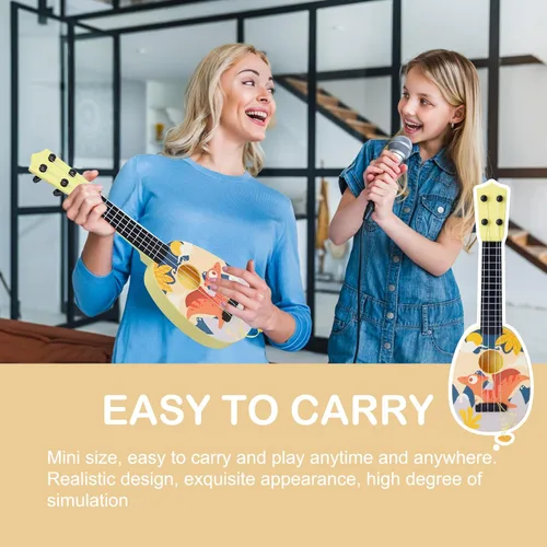 Vista 2 de YOLOPLUS+ Ukelele de juguete para niños, juguete musical de guitarra para niños, 4 cuerdas de acero de 17 pulgadas, con púa, juego educativo