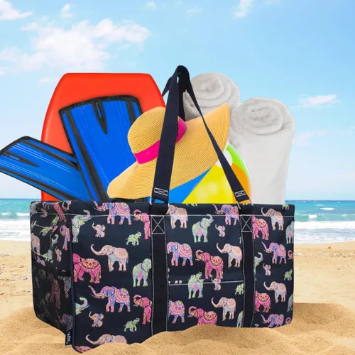 Vista 161 de NGIL Bolsa de comestibles reutilizable extra grande plegable de gran tamaño para comestibles, almacenamiento, picnic, playa, Estampado