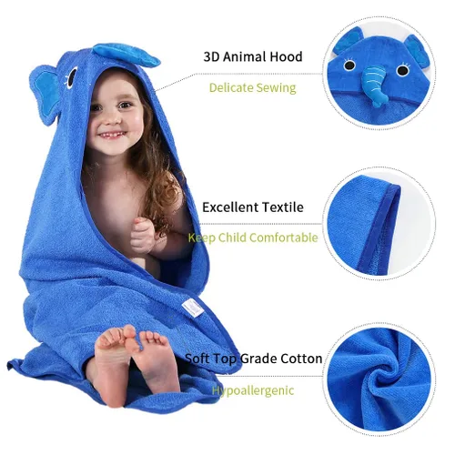 Vista 2 de Michley - Bata de algodón con capucha para niños y niñas de 0 a 6 años, Azul