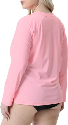 Vista 5 de Halcurt Camiseta de natación de manga larga para mujer, talla grande, ajuste holgado, con protección solar UPF 50+