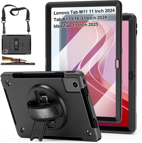 Vista 16 de Funda para Galaxy Tab Active 5 Pro 2025/4 Pro 2022/2019 de 10.1 Pulgadas: TPU con Soporte - Protector de Pantalla - Correa de Mano - Correa de Negro