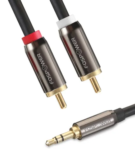 Vista 2 de FosPower Cable de 3.5mm a RCA (183 cm), Cable de audio RCA chapado en oro de 24K macho a macho, cable auxiliar estéreo [izquierdo/derecho] adaptador
