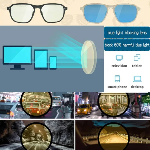 Vista 4 de OrentasPara mujeres y hombres bloque de luz azul de metal ultrafino con sol fotocromático de conducción nocturna y lentes de sol 2 paquetes