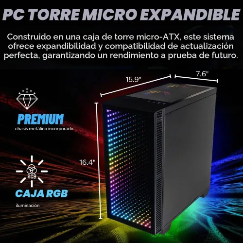 Vista 7 de Continuum Micro Gaming PC RTX 5060 Ti 8GB, AMD 8-Core Ryzen 7 5700X CPU, 16 GB RAM, 512 GB Gen4 NVMe SSD, escritorio Gamer con Windows 11 Pro