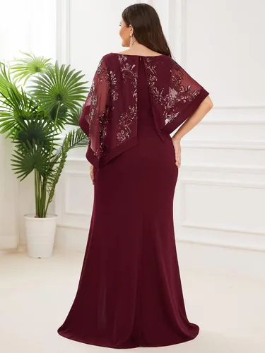 Vista 2 de Ever-Pretty Women's Bodycon Leg Slit Plus Size Maxi Dress with Cape 70116