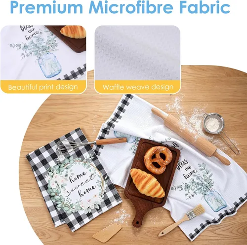 Vista 3 de SINLAND Microfiber Garden Leaf Print Kitchen Tea Towels 16x24 Inch 2 Pack Leaf X 2