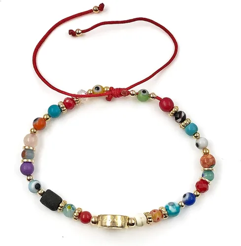 Vista 4 de St Benedict Genuine Azabache Jet Stone and Colorful Evil Eye Beads Red String Bracelet for Women