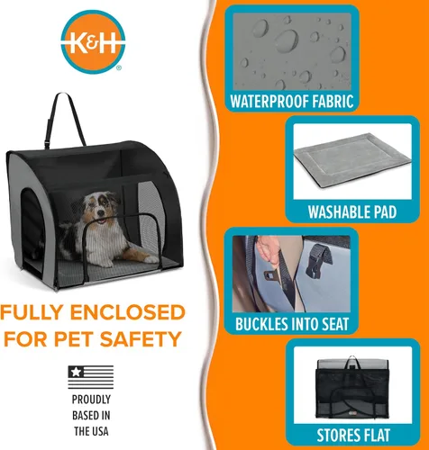 Vista 3 de Canil de seguridad para viaje K&H Manufacturing, de color gris, L, Negro/Gris