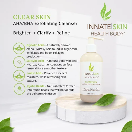 Vista 5 de Clear Skin AHA BHA Limpiador Exfoliante Limpiador Glicólico y Ácido Salicílico, Cuentas de Jojoba - Bomba de 8 oz