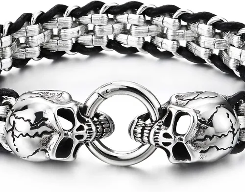 Vista 3 de COOLSTEELANDBEYOND Pulsera gótica de acero inoxidable con cierre de anillo de resorte para hombre