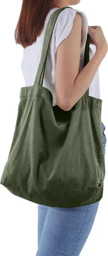 Vista 2 de ALUWU Bolso de mano de pana para mujeres y niñas, bolso de hombro de lona lindo bolso grande