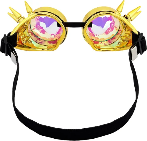 Vista 163 de Gafas de caleidoscopio retro con pinchos, gafas de cristal arcoíris steampunk estilo soldadura, gafas de cosplay punk