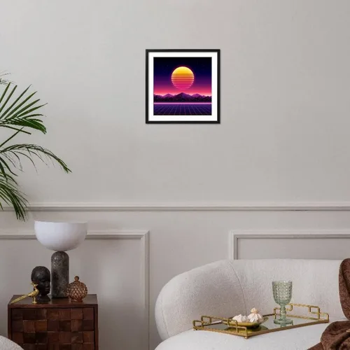 Vista 3 de ART.COM Wall Art Print Retro Futuristic Background 1980S Style. Digital Landscape in a Cyber World. Retro Wave Music Album on Black Frame by Kelvin