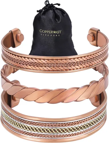 Vista 7 de Coppervast Pulseras de cobre para hombre y mujer Juego de 3 con bolsa de regalo Hecho a mano 100% cobre