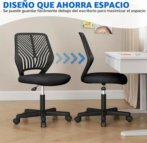 Vista 6 de Yaheetech Silla de oficina en casa sin brazos, asiento giratorio compacto