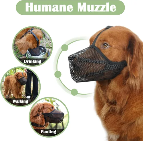 Vista 5 de Mayerzon Bozal para Perro, Bozal de Malla Suave para Perros Pequeños, Medianos y Grandes Antimordida y Antibusqueda, Protector de Boca Ajustable