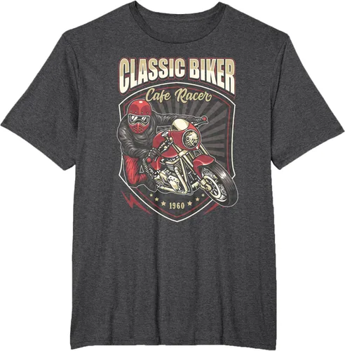 Vista 20 de Camiseta de motocicleta clásica Biker Cafe Racer para hombre, Negro, S