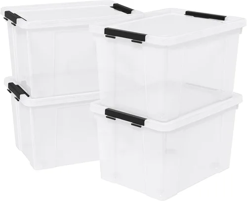 Vista 13 de Paquete de 4 cajas de almacenamiento de 10.5 cuartos de galón con tapa, contenedor de plástico para almacenamiento Clear BPA-free plastic, secure
