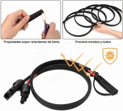 Vista 4 de iGreely Cable conector de panel solar de 2 pies, adaptador SAE de 10 AWG a macho y hembra, cable de extensión fotovoltaica para panel solar