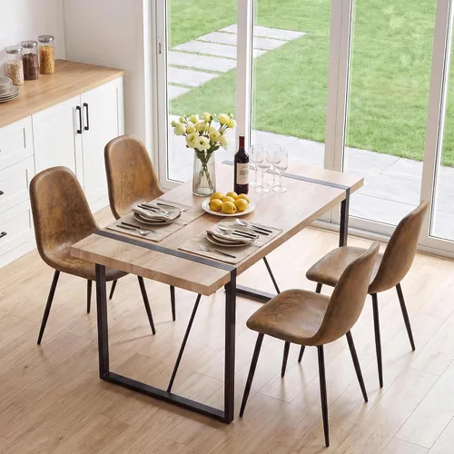 Vista 23 de Juego de mesa de comedor de cristal moderno para 4, juego de mesa de cocina rectangular, juego de mesa de comedor de 5 piezas con 1 mesa de vidrio