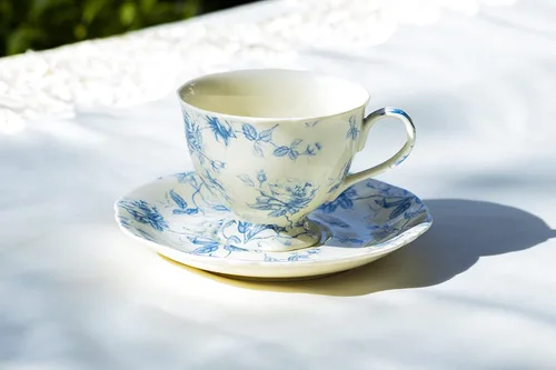 Vista 3 de Blue Rose Toile - Taza de té y platillo de porcelana fina