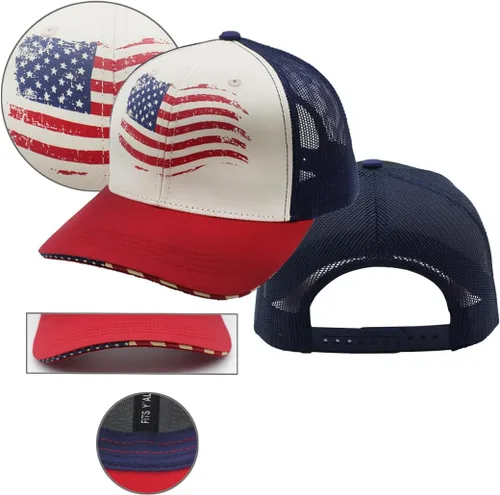 Vista 5 de Fits Y'all USA Flag Americana Structured Trucker Hat for Unisex and 3XL Oversize