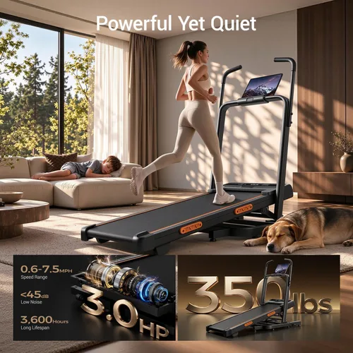 Vista 4 de UMAY Gym 51" Extended Handlebar 40% Treadmill with Incline 350LBS Capacity Black