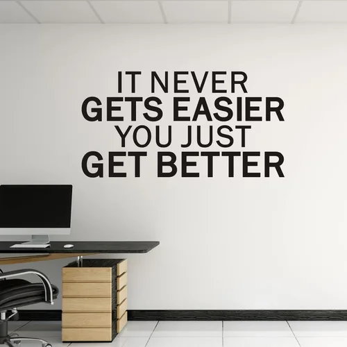 Vista 2 de VODOE Calcomanías inspiradoras de pared con texto en inglés «It Never Gets easier You Just Get Better», calcomanías inspiradoras de pared