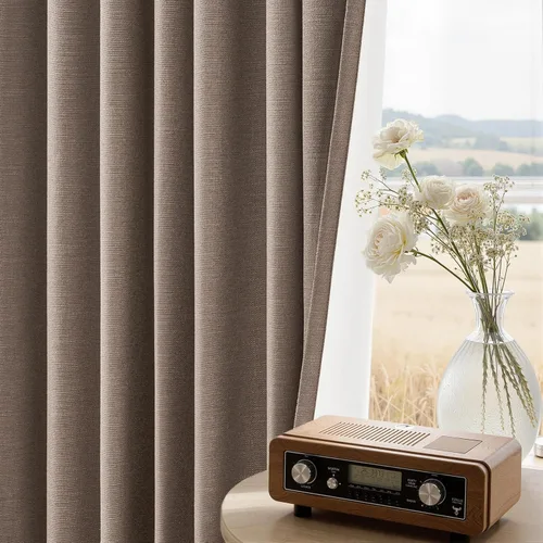 Vista 107 de Topfinel cortinas opacas de lino beige y blanco de 63 pulgadas de largo, 2 paneles para ventana pequeña, estilo natural de abedul bohemio y rústico