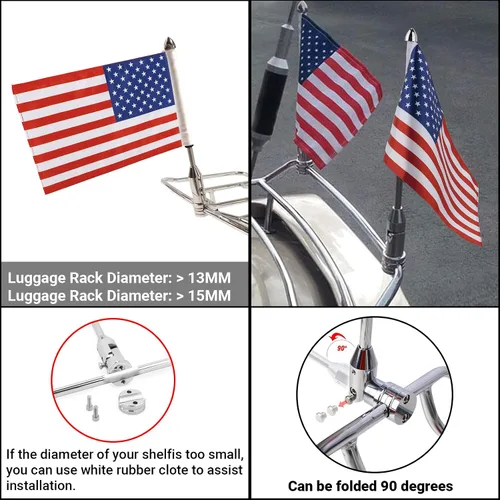 Vista 6 de GUAIMI Soporte de bandera plegable para motocicleta, asta de bandera ajustable con bandera del estado de Texas (bandera estadounidense)